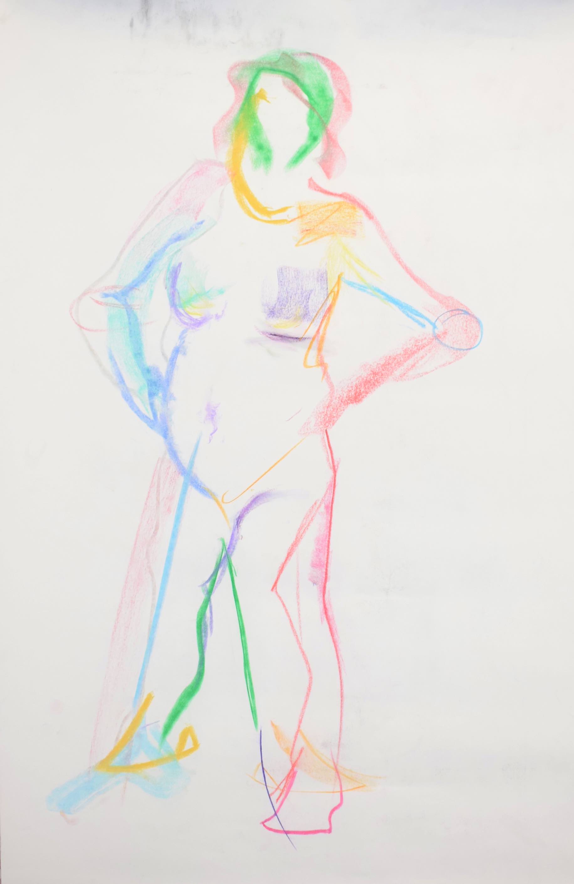 Drawing nude human figure standing up