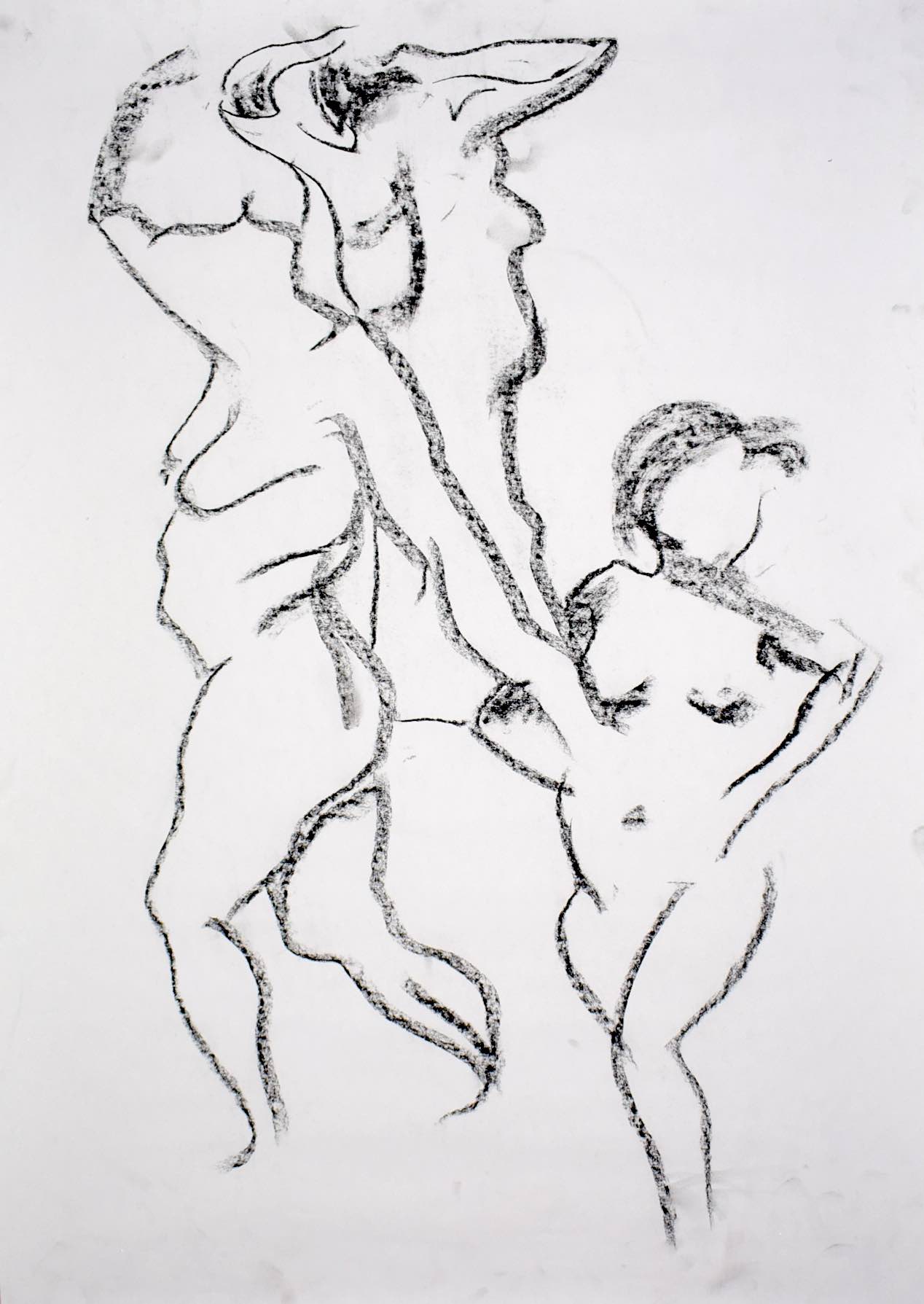 Drawing two nude human figures standing up