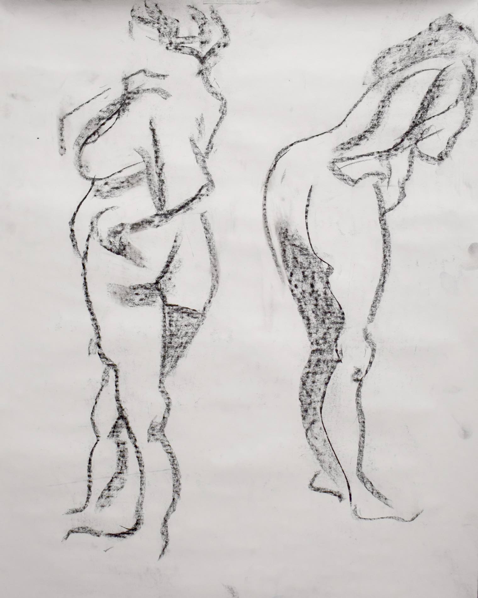Drawing two nude human figures standing up