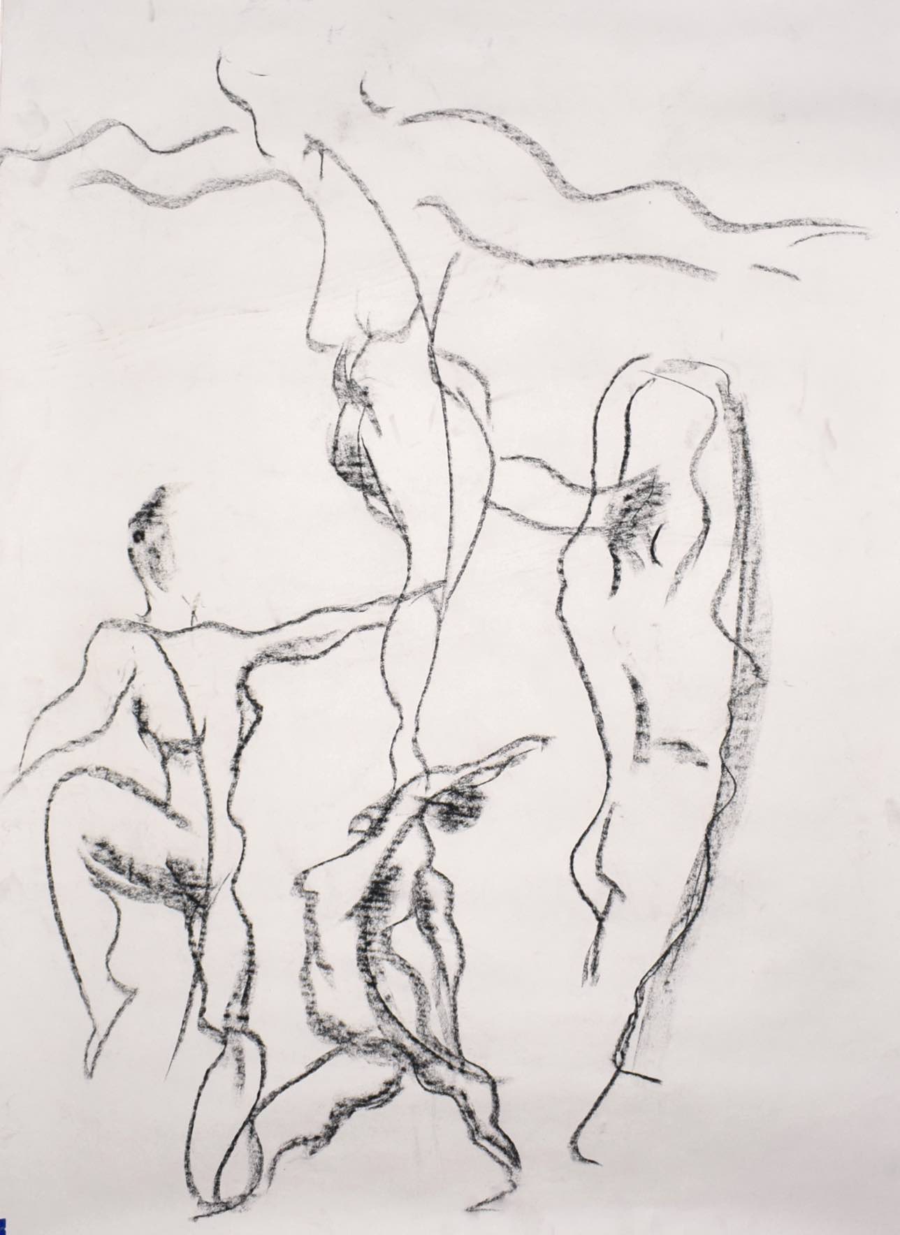 Drawing of four nude human figures in motion
