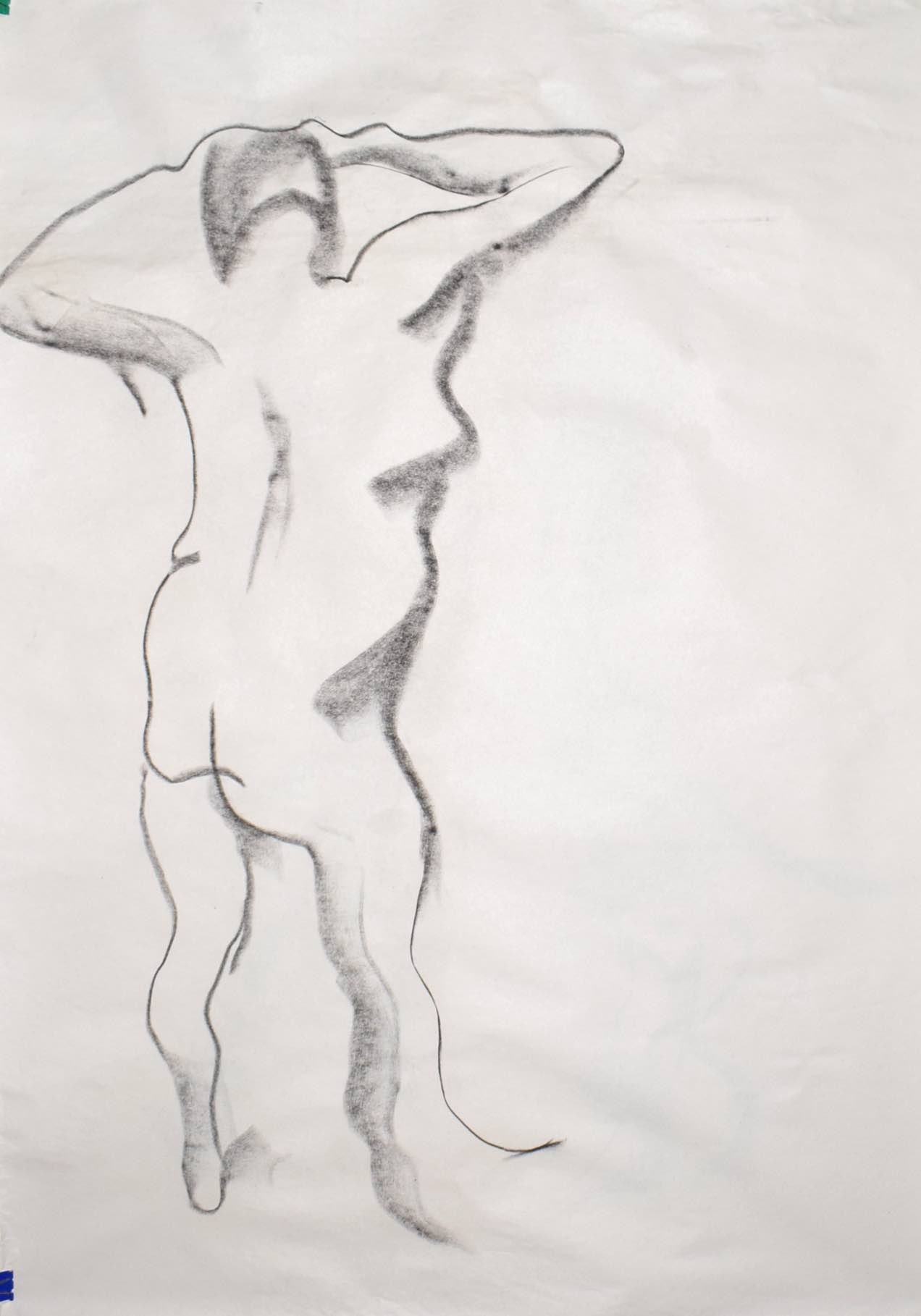 Drawing of nude human figure seen from behind