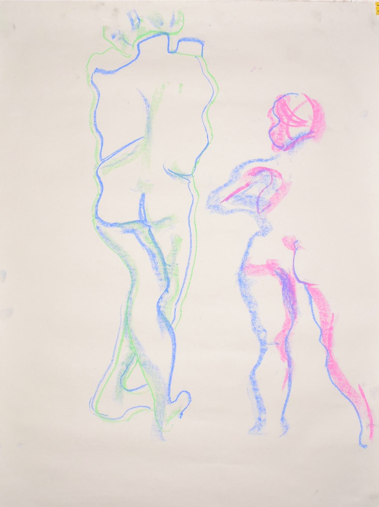 Coloured chalk drawings of women from behind