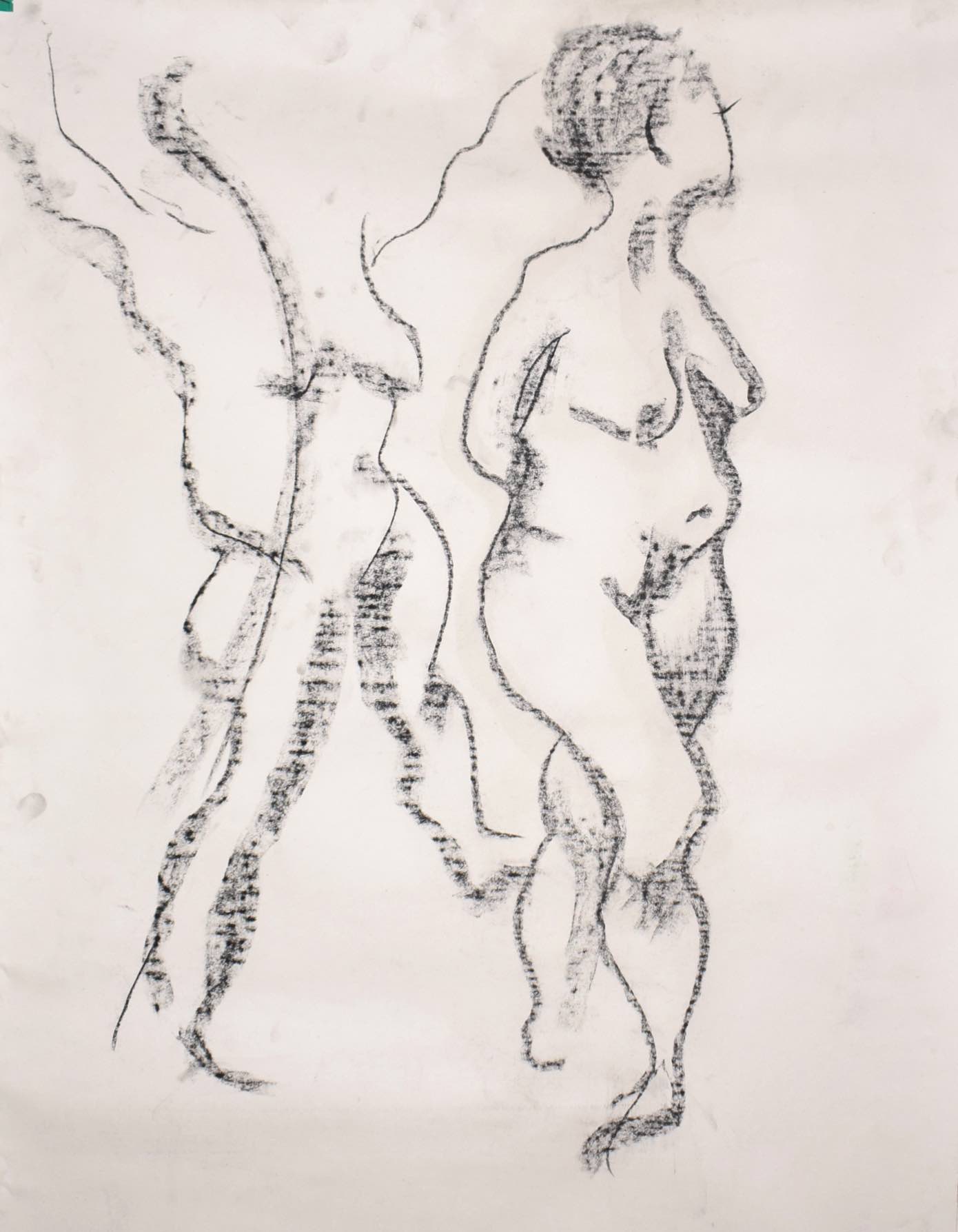 Drawing of two nude human figures standing up