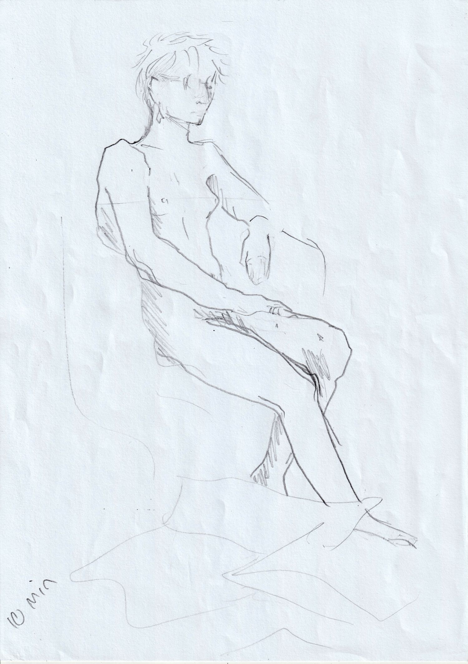 encil drawing of woman sitting down