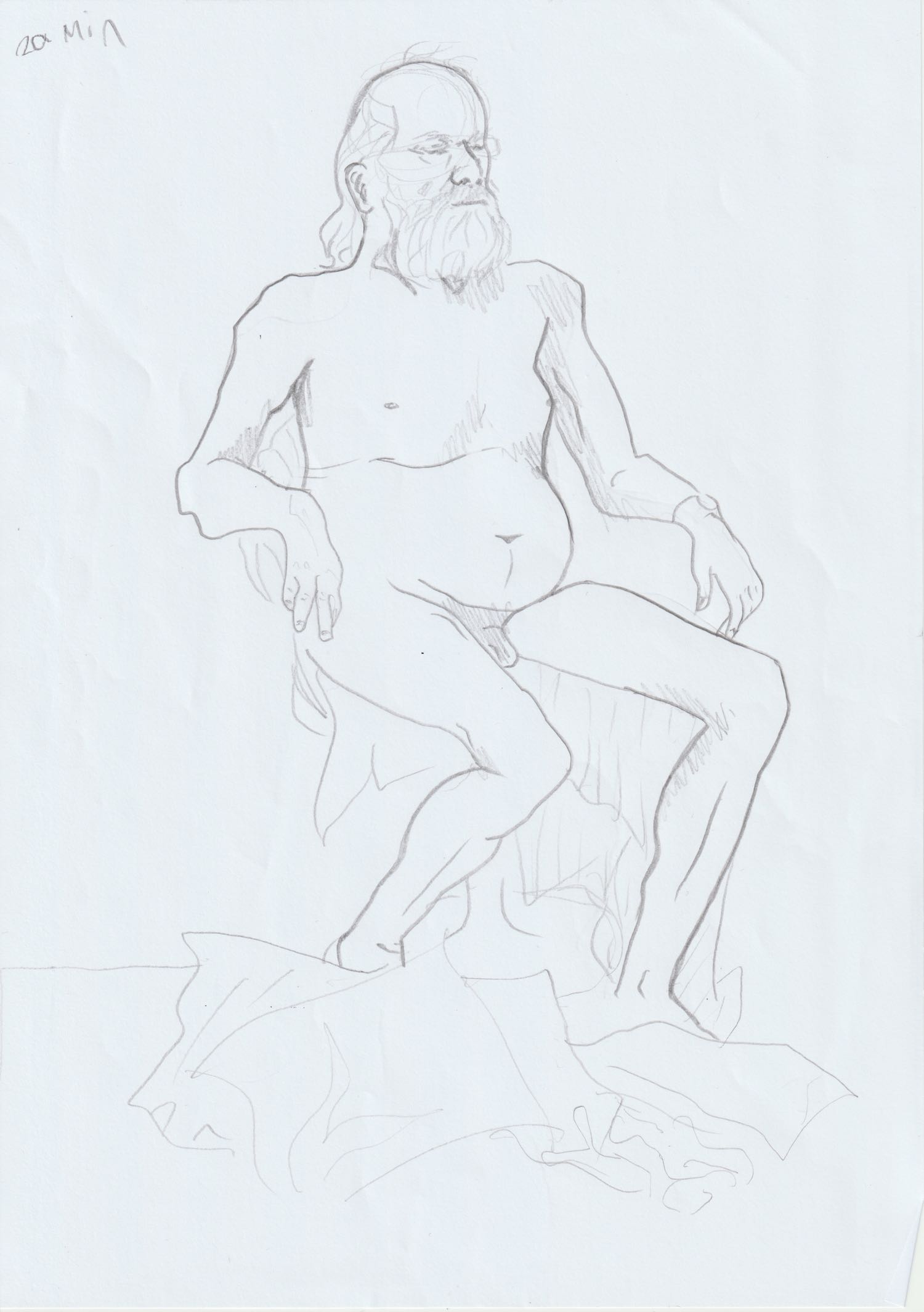 Pencil drawing of man sitting on chair
