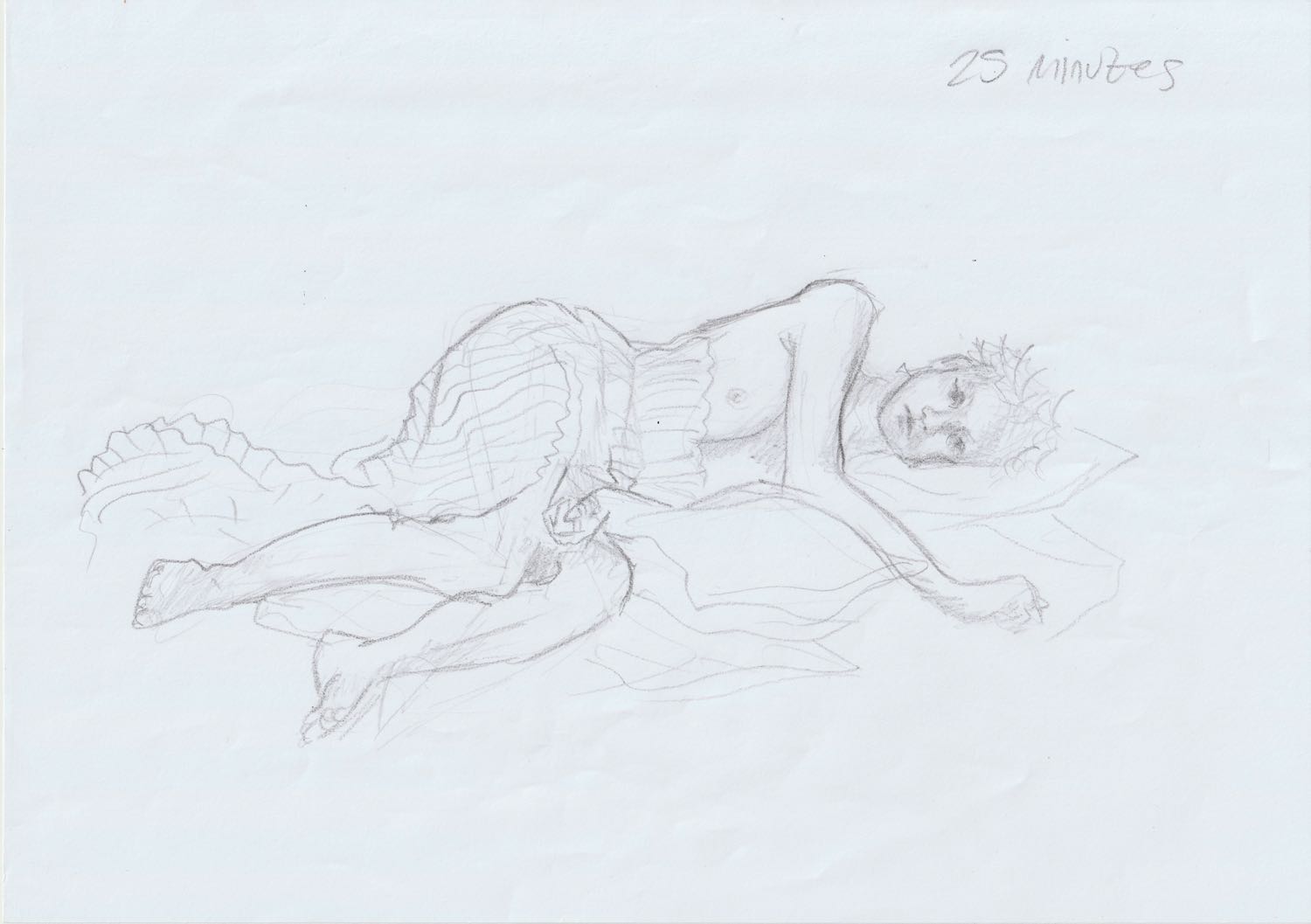 Pencil drawing of woman lying down