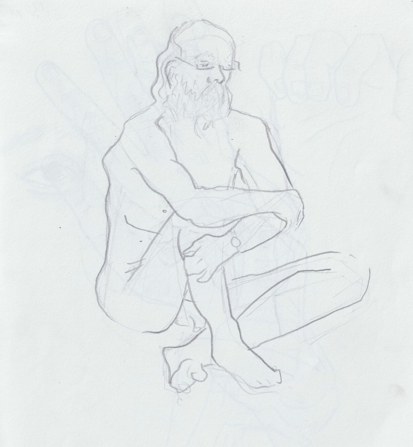 Pencil drawing of man sitting down