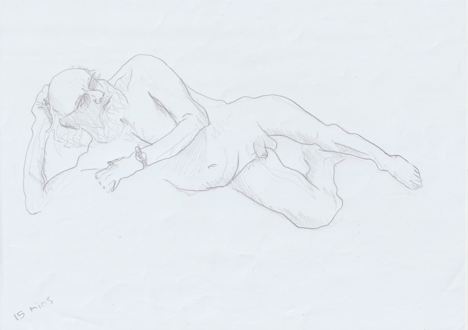 Pencil drawing of man lying down