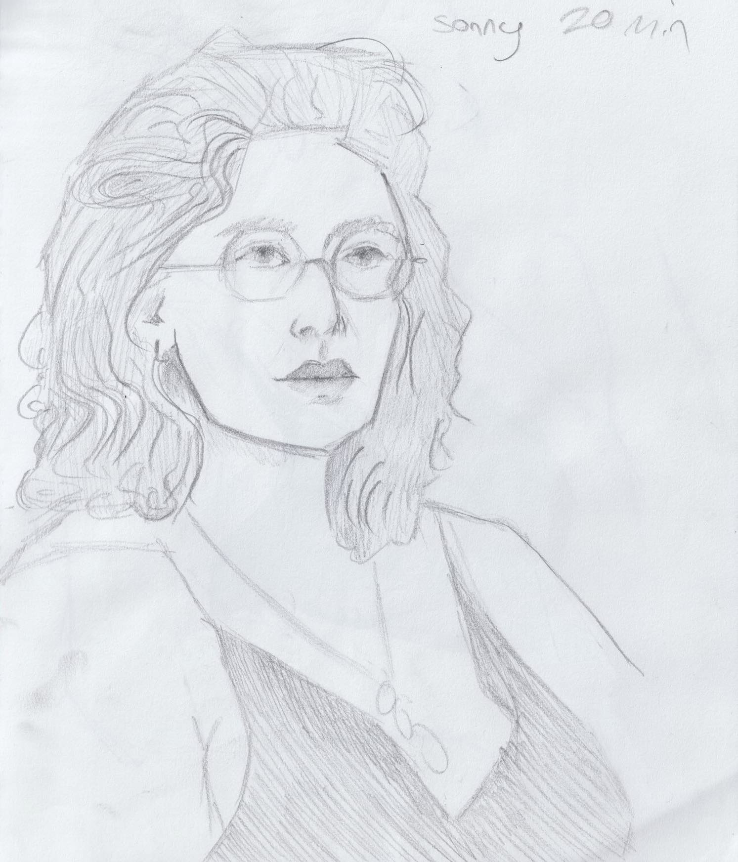Life drawing in pencil of woman with glasses