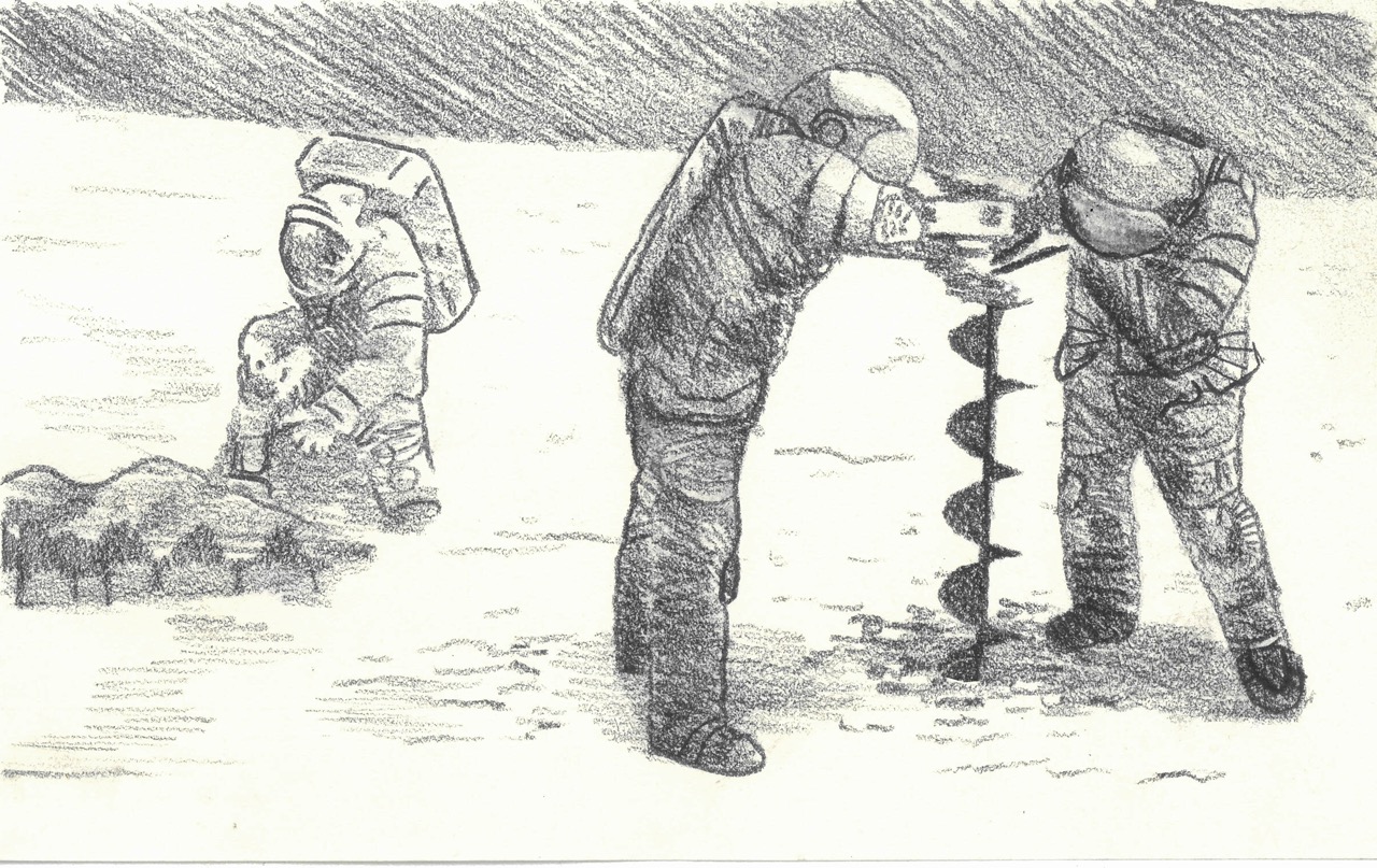 People drilling for ice