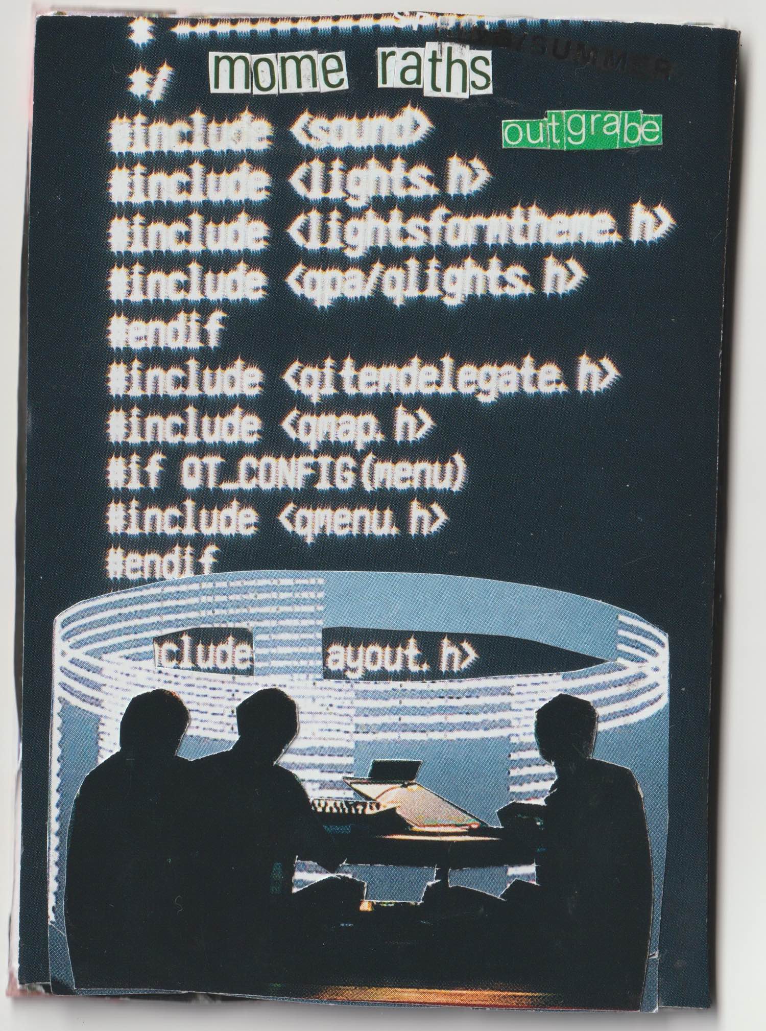 Back cover of zine showing cut-out words and images with overpainting